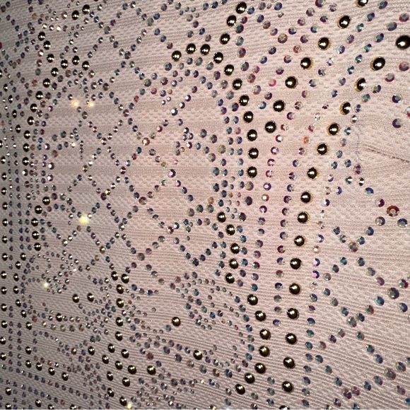 Hot Miami Styles Embellished Mini Dress with Gold Studs and Iridescent Stones - Picture 6 of 7